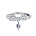 Elegant adjustable silver bow ring with sparkling pavé zircons and a round pendant charm - White Gold