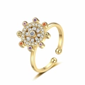 Rotating gold celestial star ring with colorful zircon stones and central sunburst design - Adjustable Open / Gold