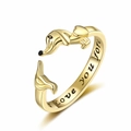 Golden dachshund open ring with I love you forever engraving and adjustable design - Gold Color (JZ0022)