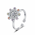 Adjustable silver spinning ring with colorful zircons and central white stone - Adjustable Open / White Gold
