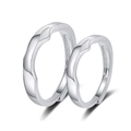 Eleganti anelli di coppia in argento con fiocco di strass e design ondulato lucido - Aperto Regolabile / Anelli di Coppia Amore Infinito (Design a Onde)