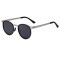 Gafas de sol polarizadas ovaladas retro con montura de metal plateado y lentes negras - Montura Plata Negro Lentes Grises (C2)