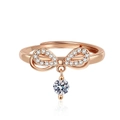 Rose gold adjustable bow ring featuring micro-pave crystals and a round drop pendant - Rose Gold
