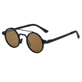 Vintage round polarized sunglasses with black double bridge frame and amber lenses - Matte Black Tea (C2)