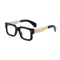 Gafas de sol cuadradas retro con montura negra y patillas doradas con detalles de gemas - C1 Negro Brillante Dorado