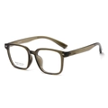 Translucent olive green square frame glasses with silver rivet details and retro design - Transparent Green