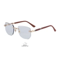 Frameless photochromic sunglasses with brown wood grain temples for indoor or cloudy days - Gold Frame Transparent to Gray (C3)