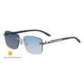 Men's rimless photochromic sunglasses with blue gradient lenses and wood texture temples - Silver Frame Light Blue Turn Gray (C4)