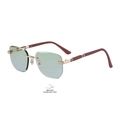 Frameless rimless sunglasses with green gradient lenses and wood grain temples - Gold Frame Light Green to Gray (C4)