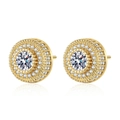 Hiphop gold micro-pave cubic zirconia double halo stud earrings with mirrored reflection - Round Double Halo Style (KL001) / Gold