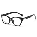 Chic black cat-eye optical glasses frame for women featuring silver metal hinges - Bright Black