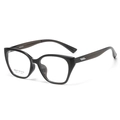 Cat-eye glasses frame in glossy black with translucent temples and silver accents - Transparent Deep Brown