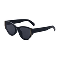 Women's cat eye sunglasses in glossy black with gold metal accents and dark grey lenses - Black Frame Gray Lens