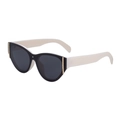 Women's cat-eye sunglasses with black frames and cream temples with gold metal accents - C2 Off-white Frame Gray Lens