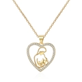 Golden Mom heart necklace with micro-paved zirconia and mother-child silhouette - Gold (XL0018)