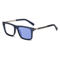 Square blue translucent frame sunglasses with silver metallic textured temples - C6 Sand Blue to Blue