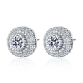 Icy cluster micro-pave stud earrings with white round cut zircons in silver finish - Round Double Halo Style (KL001) / White Gold