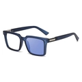 Blue translucent square frame glasses with wide temples and metallic hinge accents - Matte Blue to Blue (C6)