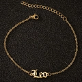 Bracelet de cheville avec pendentif lettre Leo gothique en or brillant et chaîne réglable - Lion / Or