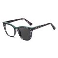 Cat eye photochromic sunglasses with purple marble frame and green decorative accents - Green Grey Marble to Grey