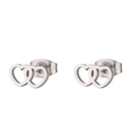 Detailed view of silver double interlocking heart stud earrings with a hollow minimalist design - Steel