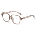 Stylish square oversized optical glasses in transparent brown finish with metal rivets - Tea Grey (C7)