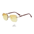 Frameless photochromic sunglasses with yellow gradient lenses and wood grain temples - Gold Frame Light Double Tea to Tea