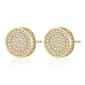 Boucles d'oreilles hip hop dorées serties de micro-pavés de zircons étincelants - Style Disque Pavé Rond (KL003) / Or