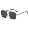 Modern silver double-bridge polarized square sunglasses with gray textured frame accents - C2 Silver Frame Gray Stripes Gray Lens