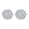 Boucles d'oreilles hip hop rondes en argent serties de zircons cubiques blancs - Style Disque Pavé Rond (KL003) / Or blanc