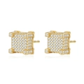 Boucles d'oreilles carrées iced out dorées avec oxydes de zirconium sertis pavé - Style Carré Iced Out (KL004) / Or