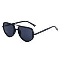 Classic double bridge square polarized sunglasses with black frames and metal temple - Matte Black Gray