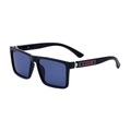 Modern black square sunglasses with blue translucent lenses and geometric temple details - C4 Polarized Shiny Black Frame Matte Gun Red Gray Blue