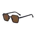 Men's square polarized sunglasses with black metal frame and amber brown lenses - C2 Matte Black Full Tea