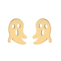 Detail shot of golden ghost-shaped stud earrings for Halloween with polished finish - Screaming Ghost (288) / Gold