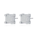 Boucles d'oreilles carrées hip-hop argentées avec zircons sertis style iced-out - Style Carré Iced Out (KL004) / Or blanc
