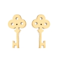 Detailed view of gold-plated stainless steel key earrings with hollow clover design - Gold