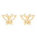 Macro detail of polished gold butterfly stud earrings made of stainless steel - 265 Butterfly Shape / Gold