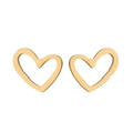 Macro detail of gold-plated hollow heart earrings with polished metallic luster - Gold