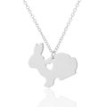 Polished silver stainless steel bunny necklace featuring a hollow heart-shaped pendant - Steel