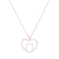 Dettaglio del ciondolo a cuore in oro rosa con silhouette di gatto e catena sottile - Oro Rosa