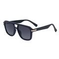 Modern square black oversized sunglasses with gold temple accents and dark grey lenses - Bright Black Double Gray (C1)