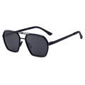 Polarized square sunglasses with black stainless steel double bridge frame and grey lenses - C1 Matte Black Full Grey