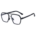 Polarized square sunglasses featuring matte black stainless steel double bridge frame - C3 Matte Black Frame Transparent Lens