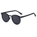 Gafas de sol polarizadas ovaladas vintage con montura de metal negro mate y lentes - Negro Mate Gris (C1)