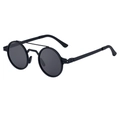 Polarized retro round sunglasses for men with black double bridge stainless steel frame - Matte Black Gray (C1)