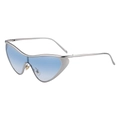 Futuristic silver metal cat-eye sunglasses with light blue gradient lenses for women - Nickel White Frame Double Blue Lens (C8)