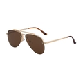 Classic gold metal aviator sunglasses with double bridge and dark brown transparent lenses - Matte Gold Frame Brown Lens Tortoise Tip