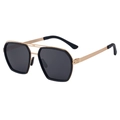 Polarized men's aviator sunglasses with gold and black stainless steel double bridge frame - C4 Gold Black Frame Gray Lens