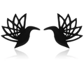 Boucles d'oreilles colibri noires évidées en acier inoxydable avec finition mate élégante - Boucles d'Oreilles Oiseau Creux Noir